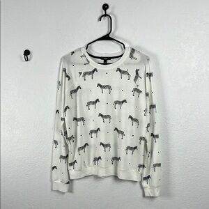 Aqua Lounge Women’s Zebra All Over Print Knit Sweater Crew Neck Sz M White Black